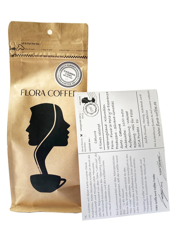 Flora Coffee "5 TIMES SELECTED" Caturra Specialty Coffee für Filterkaffee - Kolumbien 250g