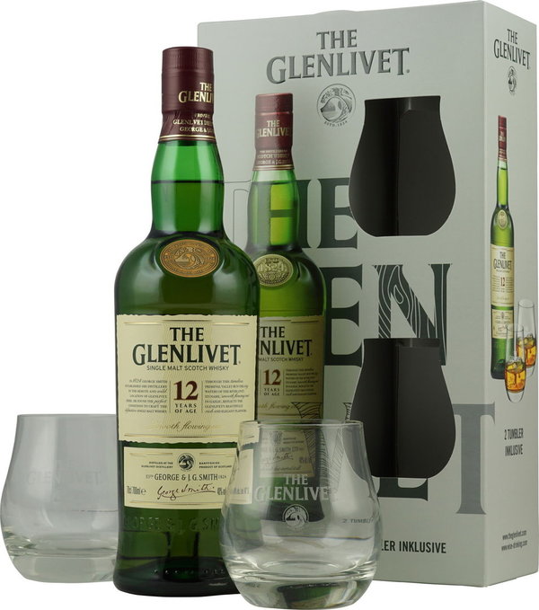 Glenlivet 12 Jahre Geschenkbox mit zwei Gläsern 0,7l 40 % Vol.